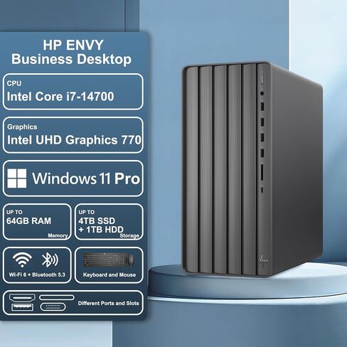 HP Envy Desktop, 14th Gen Intel Core i7 Processor (up to 5.4 GHz), 32GB RAM, 512GB SSD + 1TB HDD, Wireless Keyboard & Mouse, Wi-Fi 6, Bluetooth, Win11 Pro, Home Office & Business Computer w/ICP Hub in Saudi Arabia