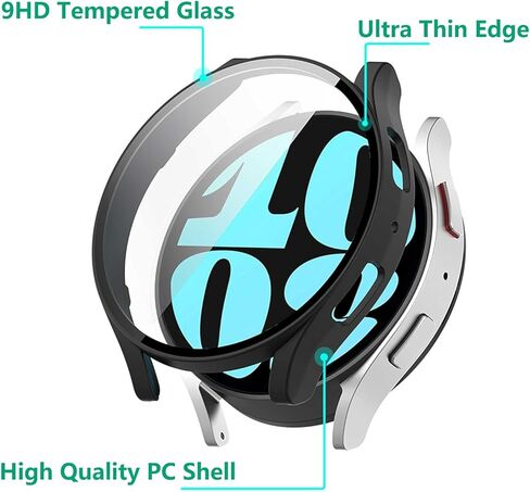 HANKN 2 Pack Hard Case for Samsung Galaxy Watch 8 40mm Tempered Glass Screen Protector, Plated PC Shell Overall Protective Ultra-thin Shockproof Bumper Cover (Gold x 2, Galaxy Watch 8 40mm) in Saudi Arabia