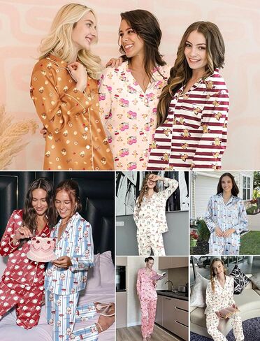 ekouaer الحرير الساتان pajama مجموعة لزر المرأة حتى الأكمام طويلة pjs sleepwear soft 2 قطعة مجموعات s-xxl in Saudi Arabia