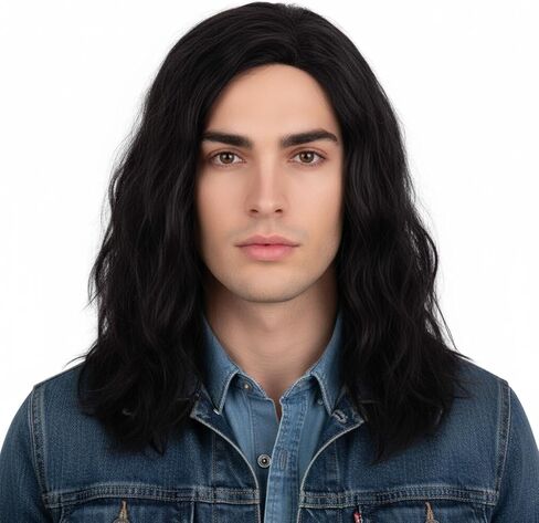 STfantasy Mens Black Wig Wavy Mid Length Synthetic Hair for Male Cosplay Winter Soldier Costume (Black) in Kuwait