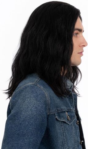 STfantasy Mens Black Wig Wavy Mid Length Synthetic Hair for Male Cosplay Winter Soldier Costume (Black) in Kuwait