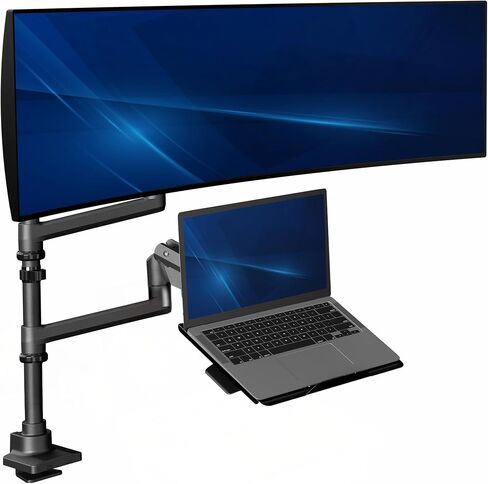 VIVO Pneumatic Arm Ultrawide Monitor Extra Tall Desk Mount for Up to 49 inch Screens and Laptop Tray for Up to 17 inch Notebooks, Holds Ultra-Wides Up to 44 lbs, Black, STAND-V120K-L in Saudi Arabia