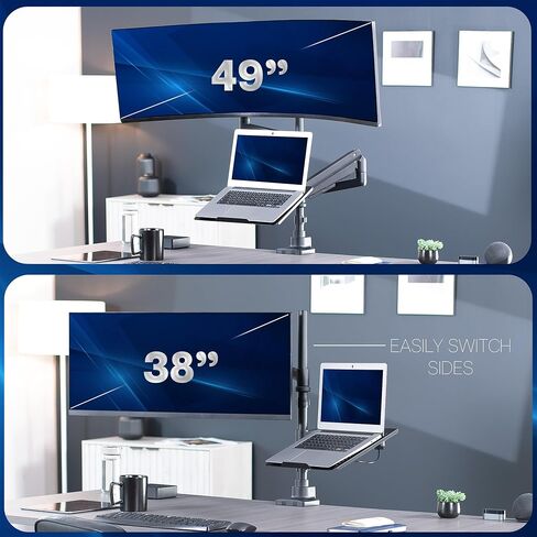 VIVO Pneumatic Arm Ultrawide Monitor Extra Tall Desk Mount for Up to 49 inch Screens and Laptop Tray for Up to 17 inch Notebooks, Holds Ultra-Wides Up to 44 lbs, Black, STAND-V120K-L in Saudi Arabia