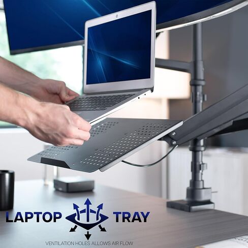 VIVO Pneumatic Arm Ultrawide Monitor Extra Tall Desk Mount for Up to 49 inch Screens and Laptop Tray for Up to 17 inch Notebooks, Holds Ultra-Wides Up to 44 lbs, Black, STAND-V120K-L in Saudi Arabia