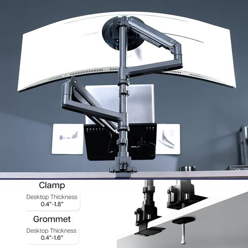 VIVO Pneumatic Arm Ultrawide Monitor Extra Tall Desk Mount for Up to 49 inch Screens and Laptop Tray for Up to 17 inch Notebooks, Holds Ultra-Wides Up to 44 lbs, Black, STAND-V120K-L in Saudi Arabia