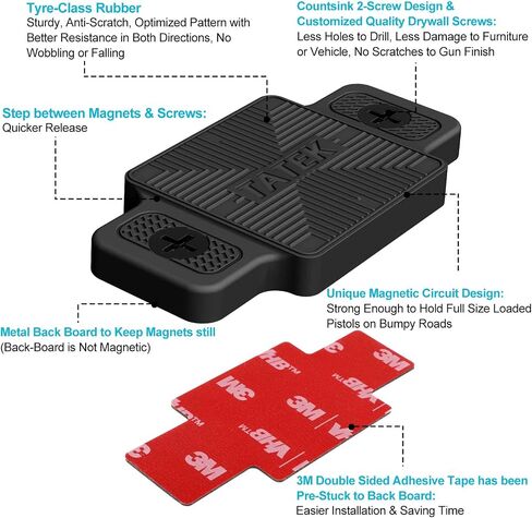 Gun Magnet Mount for Vehicle 46 Lbs Rated. Premium Rubber Coated Magnetic Pistol Holster for Car, Truck, Home, Under Table, Bed & Nightstand. Tac Handgun Concealment Accessories in Saudi Arabia