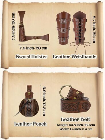 SOMSOC 9 Piece Halloween Men's Renaissance Viking Costume Set Medieval Shirt Pants Vest Scarf Bracer Belt Pouch Shoulder Cape in Saudi Arabia