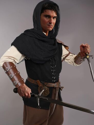 SOMSOC 9 Piece Halloween Men's Renaissance Viking Costume Set Medieval Shirt Pants Vest Scarf Bracer Belt Pouch Shoulder Cape in Saudi Arabia
