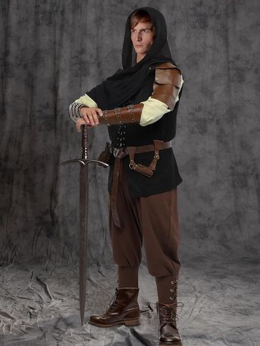 SOMSOC 9 Piece Halloween Men's Renaissance Viking Costume Set Medieval Shirt Pants Vest Scarf Bracer Belt Pouch Shoulder Cape in Saudi Arabia