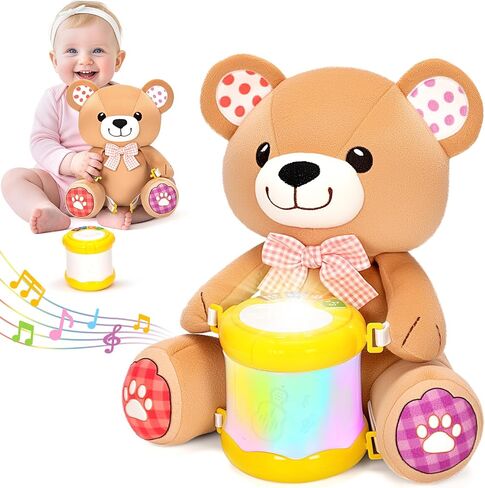 Baby Musical Stuffed Animals Toys 6-12 Months, Infant Early Learning Toy with Lights Music Drum, Tummy Time Toys for 0 3 6 9 12 18+ Months, Toddler Christmas 1st Birthday Gifts for Boys Girls (Dog) in Saudi Arabia