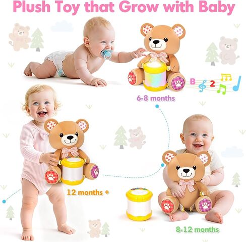 Baby Musical Stuffed Animals Toys 6-12 Months, Infant Early Learning Toy with Lights Music Drum, Tummy Time Toys for 0 3 6 9 12 18+ Months, Toddler Christmas 1st Birthday Gifts for Boys Girls (Dog) in Saudi Arabia