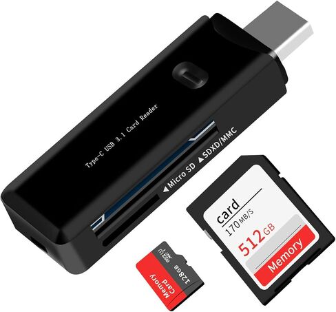 قارئ بطاقة Micro SD، محول بطاقة SD من النوع C إلى Micro SD، قارئ بطاقة SD محمول USB C لـ TF Micro SDHC SDXC، متوافق مع MacBook Pro، iPad Pro، Galaxy S21 إلخ. in Kuwait