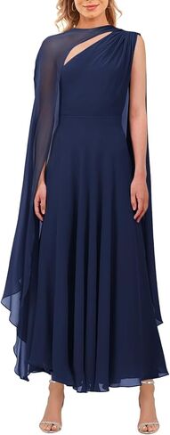 Aisbei Women's Elegant One Counter a line flowy maxi dress obrods party party sconsal wedding guest dresses with cape in Kuwait