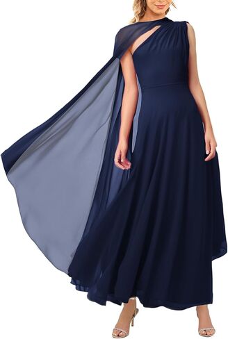 Aisbei Women's Elegant One Counter a line flowy maxi dress obrods party party sconsal wedding guest dresses with cape in Kuwait