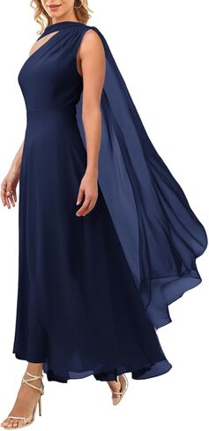 Aisbei Women's Elegant One Counter a line flowy maxi dress obrods party party sconsal wedding guest dresses with cape in Kuwait