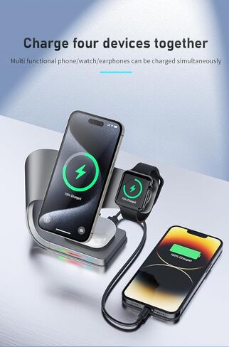 Wireless Charger, 3 in 1 Fast Charging Station for iPhone 15/14/13/12, Apple Watch, AirPods, 15W Magnetic Foldable Charging Dock, Portable Qi Wireless Charger Stand for Home, Office, Travel in Saudi Arabia