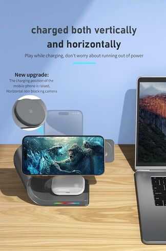 Wireless Charger, 3 in 1 Fast Charging Station for iPhone 15/14/13/12, Apple Watch, AirPods, 15W Magnetic Foldable Charging Dock, Portable Qi Wireless Charger Stand for Home, Office, Travel in Saudi Arabia
