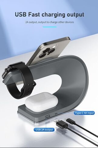 Wireless Charger, 3 in 1 Fast Charging Station for iPhone 15/14/13/12, Apple Watch, AirPods, 15W Magnetic Foldable Charging Dock, Portable Qi Wireless Charger Stand for Home, Office, Travel in Saudi Arabia