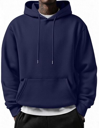 COOFANDY Men's Long Sleeve Textured Hooded Sweatshirt Casual Lightweight Hoodies Pullover Drawstring Hoodie with Kanga Pocket in Saudi Arabia