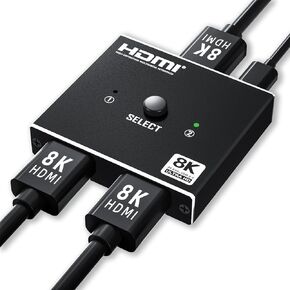 محول 8K HDMI 2.1 ثنائي الاتجاه - محول مخرج 2 في 1/مقسم 1 في 2 يدعم 8K عند 60 هرتز و4K عند 60 هرتز، 48 جيجابت في الثانية، 4: 4: 4 بت، مفتاح UltraHD عالي الدقة بين مدخلين أو شاشات تبديل in Saudi Arabia