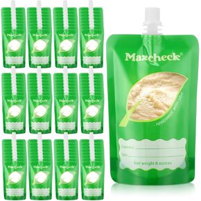Maxcheck 200 Pcs Disposable Baby Food Storage Pouches 6 oz Squeeze Pouches Bulk Baby Food Pouches Green Pouch Filler Baby Food Storage Containers for Toddlers Babies, Applesauce Yogurt and Puree in Saudi Arabia