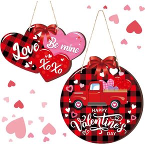 لافتة باب خشبية معلقة بعبارة «Happy Valentine» من قطعتين، لافتة باب خشبية بتصميم قزم شاحنة، ديكور عيد الحب، اكليل على شكل قلب لعيد الحب، ديكورات جدارية للمنزل وحفلات الزفاف والذكرى السنوية، طرازين in Kuwait