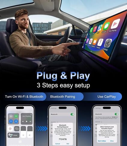 Wireless CarPlay Adapter for Apple iPhone & Android Auto, 2-in-1 Fast & Stable Mini CarPlay Adapter Convert Wired to Wireless,Plug & Play, Auto-Connect, No Delay, BT 5.4, 2.4G/5G WiFi in Saudi Arabia