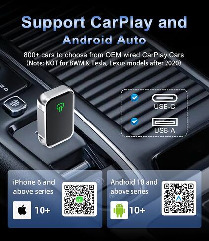 Wireless CarPlay Adapter for Apple iPhone & Android Auto, 2-in-1 Fast & Stable Mini CarPlay Adapter Convert Wired to Wireless,Plug & Play, Auto-Connect, No Delay, BT 5.4, 2.4G/5G WiFi in Saudi Arabia