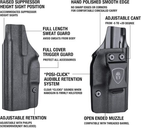WARRIORLAND IWB Kydex Holster Compatible with Glock 43X / G43 / G43X MOS Pistol, Inside Waistband Concealed Carry, Adj. Posi-Click Retention & Cant, Right Hand/Left Hand Option in Saudi Arabia