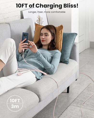 كابل شحن متعدد بطول 10أقدام لشاحن ساعة Apple، 4 في 1 USB-C/A إلى Lightning*2/Type-C/iWatch - شاحن عالمي لأجهزة متعددة (وردي) in Saudi Arabia