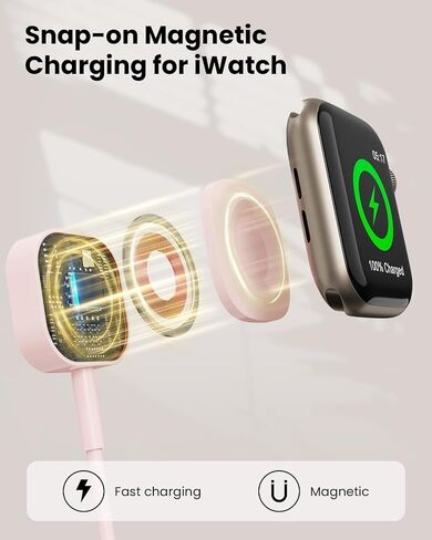 كابل شحن متعدد بطول 10أقدام لشاحن ساعة Apple، 4 في 1 USB-C/A إلى Lightning*2/Type-C/iWatch - شاحن عالمي لأجهزة متعددة (وردي) in Saudi Arabia