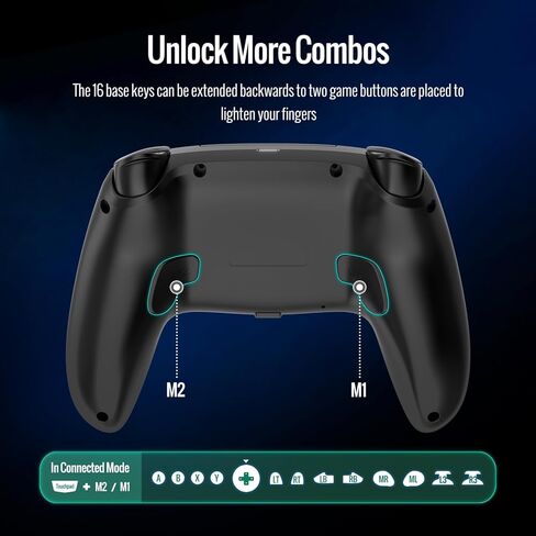 وحدة تحكم لاسلكية BETMI LED لجهاز PS-5/Pro/Slim/PC، مع عصا تحكم تأثير القاعة ومشغل/9 ألوان إضاءة RGB و4 أوضاع إضاءة/ماركو/جيرو 6 محاور/اهتزاز مزدوج/لوحة اللمس/مقبس صوت TRRS مقاس 3.5 مم (أسود/أزرق) in Kuwait