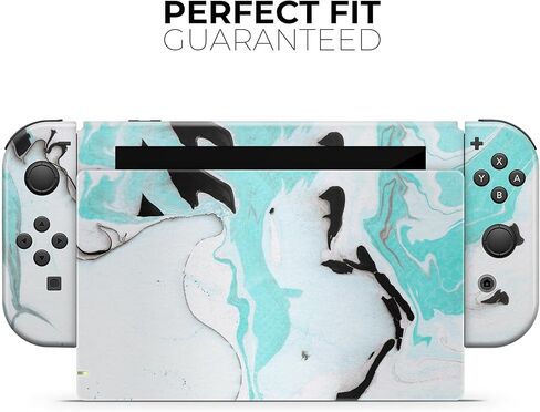 Design Skinz - Compatible with Nintendo Switch Dock Only - Skin Decal Protective Scratch-Resistant Removable Vinyl Wrap Cover - Black and Teal Textured Marble in Kuwait