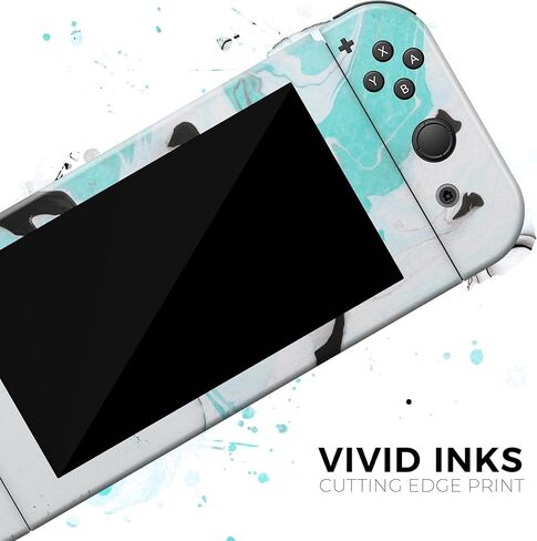 Design Skinz - Compatible with Nintendo Switch Dock Only - Skin Decal Protective Scratch-Resistant Removable Vinyl Wrap Cover - Black and Teal Textured Marble in Kuwait