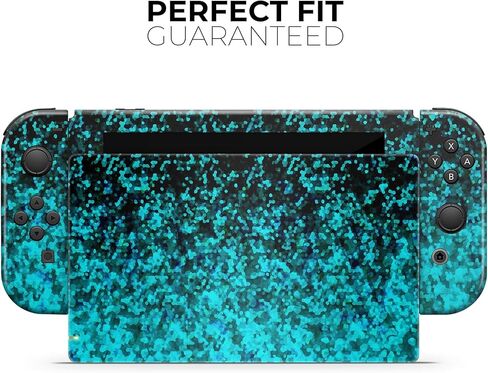 Design Skinz - Compatible with Nintendo Switch Dock Only - Skin Decal Protective Scratch-Resistant Removable Vinyl Wrap Cover - Black and Turquoise Unfocused Sparkle Print in Kuwait