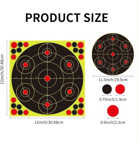 أهداف رش مقاس 12 × 12 بوصة للرماية - ملصقات أهداف إطلاق النار بردود فعل الفلورسنت التفاعلية مع دعامة لاصقة ورقع إصلاح - مثالية للتدريب والممارسة in Kuwait
