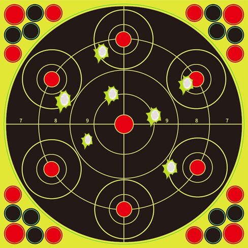 أهداف رش مقاس 12 × 12 بوصة للرماية - ملصقات أهداف إطلاق النار بردود فعل الفلورسنت التفاعلية مع دعامة لاصقة ورقع إصلاح - مثالية للتدريب والممارسة in Kuwait