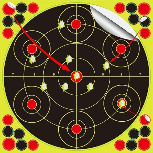 أهداف رش مقاس 12 × 12 بوصة للرماية - ملصقات أهداف إطلاق النار بردود فعل الفلورسنت التفاعلية مع دعامة لاصقة ورقع إصلاح - مثالية للتدريب والممارسة in Kuwait