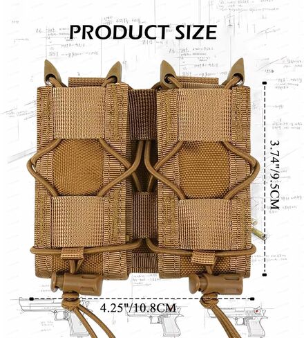 Pistol Double Magazine Holster, Double 9mm Mag Pouch,Velcro Wrap Belt Holder for 9MM/Glock/Single/Dual Stack Gun Magazines Pouches in Kuwait