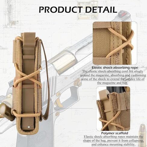 Pistol Double Magazine Holster, Double 9mm Mag Pouch,Velcro Wrap Belt Holder for 9MM/Glock/Single/Dual Stack Gun Magazines Pouches in Kuwait