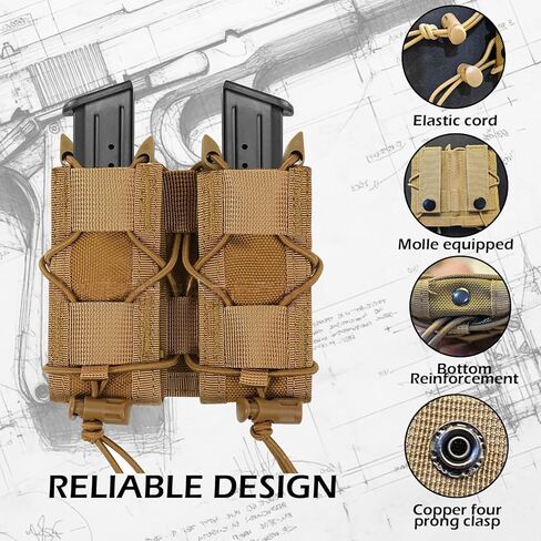 Pistol Double Magazine Holster, Double 9mm Mag Pouch,Velcro Wrap Belt Holder for 9MM/Glock/Single/Dual Stack Gun Magazines Pouches in Kuwait