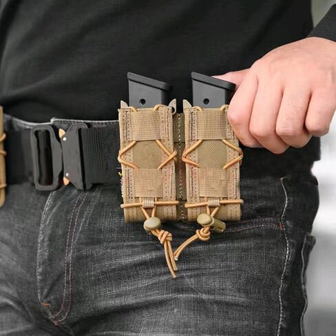 Pistol Double Magazine Holster, Double 9mm Mag Pouch,Velcro Wrap Belt Holder for 9MM/Glock/Single/Dual Stack Gun Magazines Pouches in Kuwait