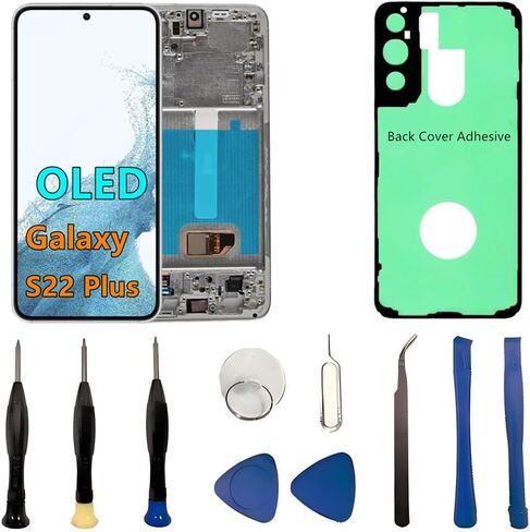 OLED Galaxy S22 Plus LCD Screen Replacement for Samsung Galaxy S22 Plus 5G Display Touch Screen Digitizer Assembly SM-S906U SM-S906U1 Support Fingerprint. (with Green Frame+Back Cover Adhesive+Tools) in Saudi Arabia