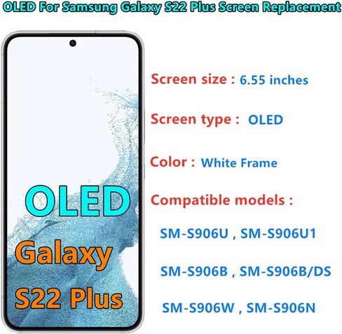 OLED Galaxy S22 Plus LCD Screen Replacement for Samsung Galaxy S22 Plus 5G Display Touch Screen Digitizer Assembly SM-S906U SM-S906U1 Support Fingerprint. (with Green Frame+Back Cover Adhesive+Tools) in Saudi Arabia