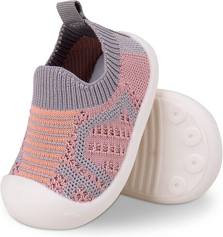 Toddler First Walking Safer Non-Slip Lightweight Wide Tennis Shoes Baby Slip on Breathable Sock Sneakers Infant Mesh Knitted Elastic Soft Sole Indoor Shoes 1-4 Years Boy Girls Outdoor Walkers Shoes in Saudi Arabia