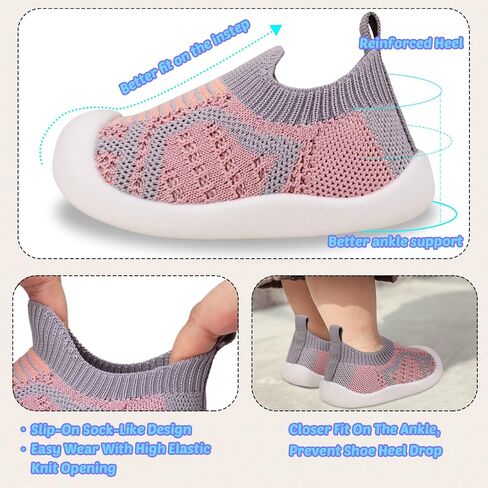 Toddler First Walking Safer Non-Slip Lightweight Wide Tennis Shoes Baby Slip on Breathable Sock Sneakers Infant Mesh Knitted Elastic Soft Sole Indoor Shoes 1-4 Years Boy Girls Outdoor Walkers Shoes in Saudi Arabia