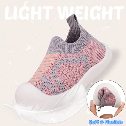 Toddler First Walking Safer Non-Slip Lightweight Wide Tennis Shoes Baby Slip on Breathable Sock Sneakers Infant Mesh Knitted Elastic Soft Sole Indoor Shoes 1-4 Years Boy Girls Outdoor Walkers Shoes in Saudi Arabia