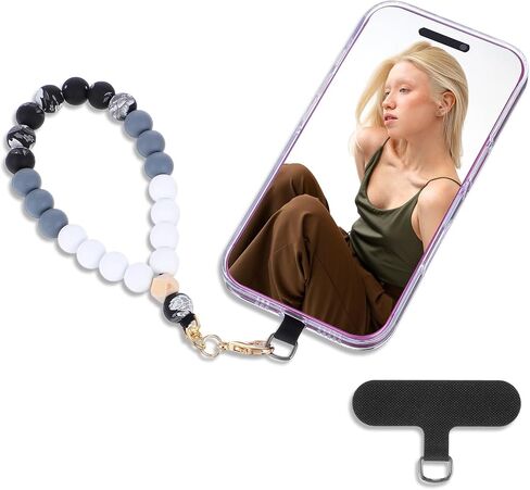 2 Silicone Beaded Phone Wrist Strap Cute Elastic Cellphone Wristlet Phone Bracelet Strap with Tether Tab Elastic Cellphone Lanyard Chain String Keychain Decor for Wallet Accessories in Saudi Arabia