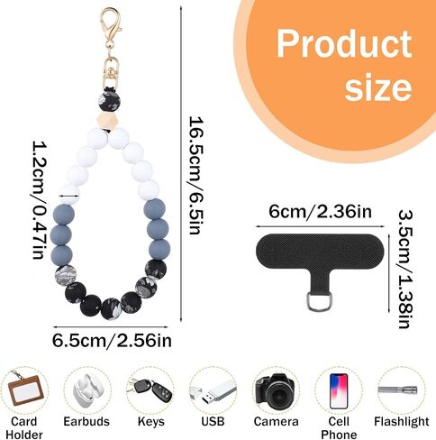 2 Silicone Beaded Phone Wrist Strap Cute Elastic Cellphone Wristlet Phone Bracelet Strap with Tether Tab Elastic Cellphone Lanyard Chain String Keychain Decor for Wallet Accessories in Saudi Arabia