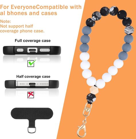 2 Silicone Beaded Phone Wrist Strap Cute Elastic Cellphone Wristlet Phone Bracelet Strap with Tether Tab Elastic Cellphone Lanyard Chain String Keychain Decor for Wallet Accessories in Saudi Arabia